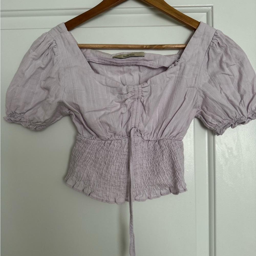 Pastel purple puff shoulder top